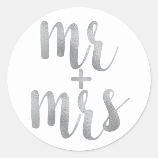 Silver Mr. & Mrs. Aufkleber, Folie Schriftart Runder Aufkleber (Vorderseite)