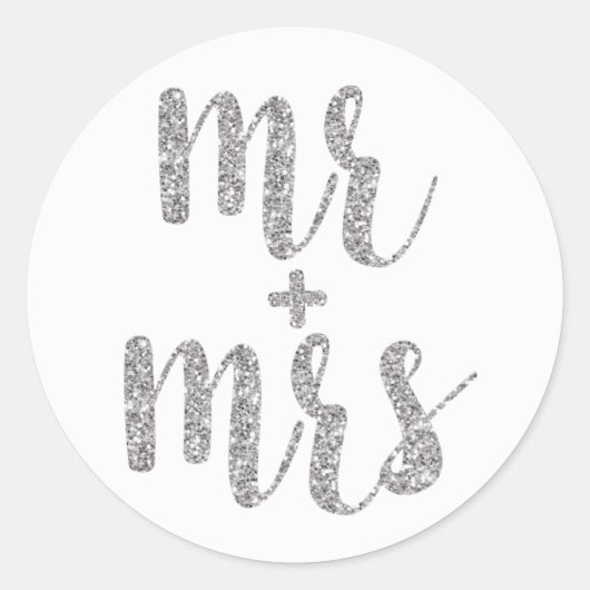 Silver Mr. & Mrs. stickers, Glitzer, rund Runder Aufkleber (Vorderseite)