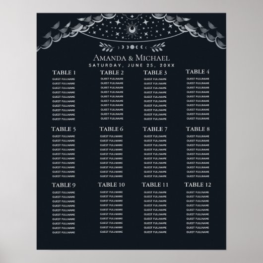 Silver Mystical Tarot Wedding Chart Poster (Vorne)