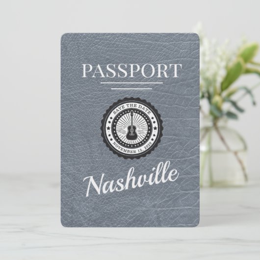 Silver Nashville Passport Save the Date (Stehend Vorderseite)
