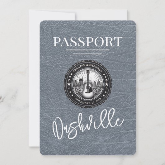 Silver Nashville Passport Wedding Einladung (Rückseite)