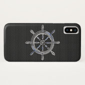 Silver Nautical Wheel auf Black Carbon Fibre Case-Mate iPhone Hülle (Rückseite (Horizontal))