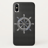 Silver Nautical Wheel auf Black Carbon Fibre Case-Mate iPhone Hülle (Rückseite)