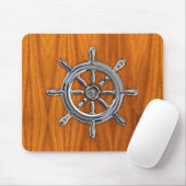 Silver Nautical Wheel auf Teak Veneer Print Mousepad (Mit Mouse)