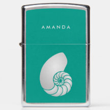 Silver Nautilus Muschel auf Aquamarin mit Monogram