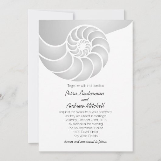 Silver Nautilus Muschel Beach Wedding Einladung (Vorderseite)