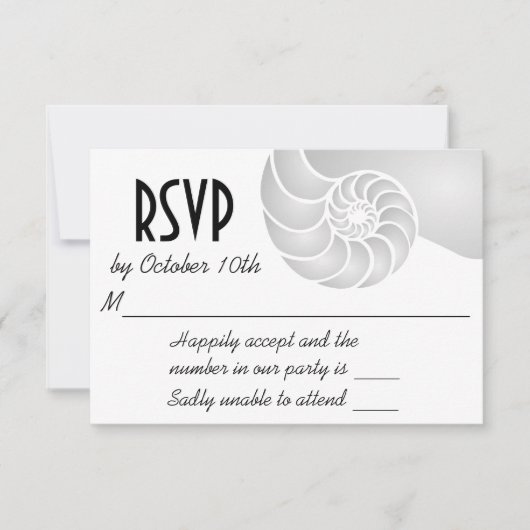 Silver Nautilus Muschel Beach Wedding RSVP Karte (Vorderseite)