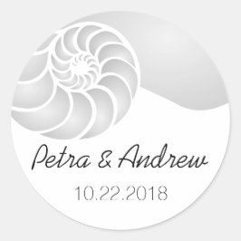 Silver Nautilus Muschel Beach Wedding Runder Aufkleber