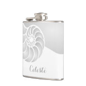 Silver Nautilus-Muschel mit benutzerdefiniertem Mo Flachmann (Links)