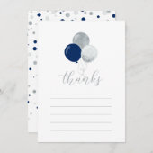 Silver & Navy Balloons | Party Dankeschön Karte (Vorne/Hinten)