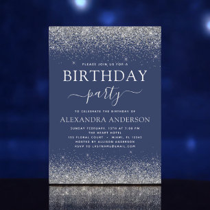 Silver Navy Blau jedes Alter Geburtstag Moderner G Einladung