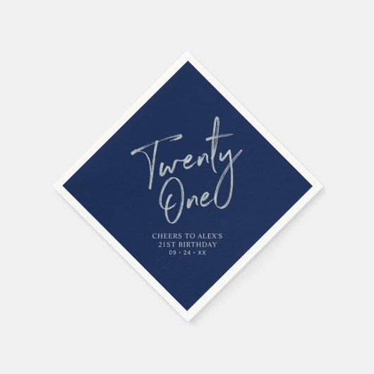 Silver & Navy Blue 21. Geburtstag Party Serviette (Ecke)