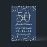 Silver Navy Blue 50. Geburtstag Rett Date & Detail Einladung<br><div class="desc">Elegantes "50th Birthday Party" Design mit Imitats Glitzer Konfetti & Details Text. Einfach zu bedienen und leicht zu personalisieren. Bestelle noch heute!</div>