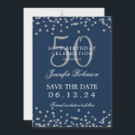 Silver Navy Blue 50 Geburtstag Rett Datum Confetti Einladung<br><div class="desc">Elegantes "50th Birthday Party" Design mit Imitats Glitzer Konfetti und Details Text. Einfach zu bedienen und leicht zu personalisieren. Bestelle noch heute!</div>