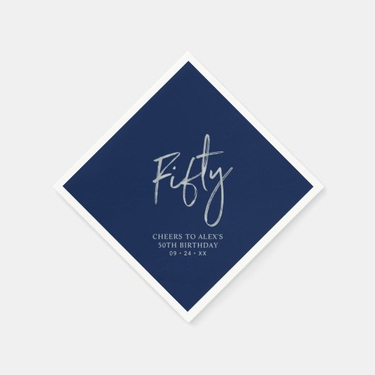 Silver & Navy Blue 50. Geburtstagsparty Serviette (Ecke)