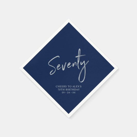 Silver & Navy Blue 70. Geburtstagsparty Serviette (Ecke)