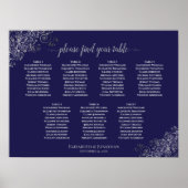 Silver & Navy Blue 7 Table Wedding Chart Poster (Vorne)