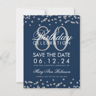 Silver Navy Blue 80. Geburtstag Rett Date Confetti Save The Date
