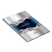 Silver navy blue agate Marmornacht Drehbuch elegan Notizblock (Rechte Seite)