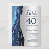 Silver Navy Blue Agate Überraschung 40. Geburtstag Einladung (Vorderseite)