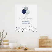 Silver & Navy Blue Balloons | Babydusche Begrüßung Poster (Küche)