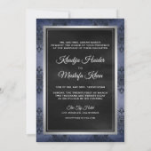 Silver Navy Blue Black Damask Muslime Hochzeit Einladung (Rückseite)