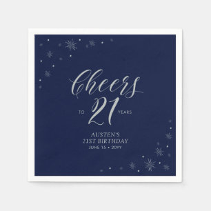 Silver & Navy Blue Cheers 21. Geburtstag Party Serviette