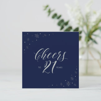Silver Navy Blue Cheers 21. Geburtstag Party Squar Einladung
