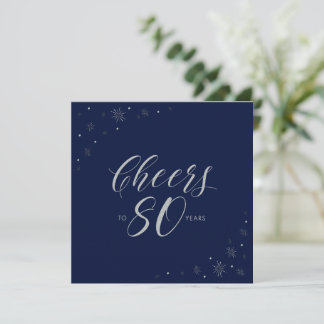 Silver Navy Blue Cheers 80. Geburtstagsparty Squar Einladung