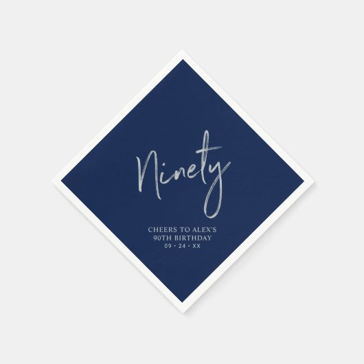 Silver Navy Blue Cheers 90. Geburtstagsparty Serviette (Ecke)