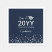 Silver & Navy Blue Confetti Class Graduation Party Serviette (Vorderseite)