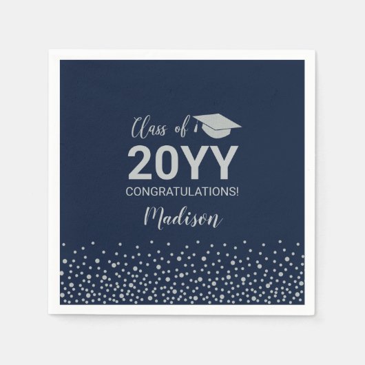 Silver & Navy Blue Confetti Class Graduation Party Serviette (Vorderseite)