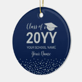 Silver & Navy Blue Foto Abschluss Weihnachtsgesche Keramik Ornament (Links)