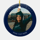Silver & Navy Blue Foto Abschluss Weihnachtsgesche Keramik Ornament (Hinten)