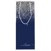 Silver Navy Blue Girl Glitzer Sparkle Monogram Geschenktüte Für Weinflaschen (Rückseite)