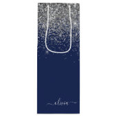 Silver Navy Blue Girl Glitzer Sparkle Monogram Geschenktüte Für Weinflaschen (Vorderseite)