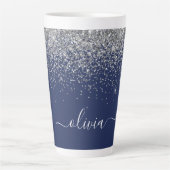 Silver Navy Blue Girl Glitzer Sparkle Monogram Milchtasse (Vorderseite)