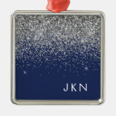 Silver Navy Blue Girl Glitzer Sparkle Monogram Ornament Aus Metall (Vorne)