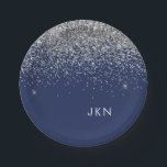 Silver Navy Blue Girl Glitzer Sparkle Monogram Pappteller<br><div class="desc">Monogram Name and Initial Party Teller für Silver und Navy Blue Sparkle Glitzer. Das macht den perfekten 16 Geburtstag, Hochzeit, Brautparty, Jubiläum, Babydusche oder Junggeselinnen-Abschied Geschenk für jemanden, der Lieben glamourösen Luxus und schicke Stile.</div>