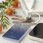 Silver Navy Blue Girl Glitzer Sparkle Monogram Schlüsselanhänger (Vorderseite rechts)