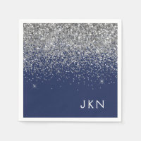 Silver Navy Blue Girl Glitzer Sparkle Monogram