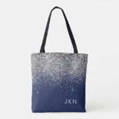 Silver Navy Blue Girl Glitzer Sparkle Monogram Tasche (Rückseite)