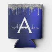 Silver Navy Blue Glitzer Brushed Metal Monogram Dosenkühler (Vorderseite)
