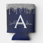Silver Navy Blue Glitzer Brushed Metal Monogram Dosenkühler (Rückseite)