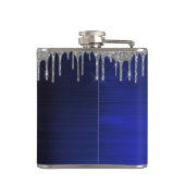 Silver Navy Blue Glitzer Brushed Metal Monogram Flachmann (Rückseite)