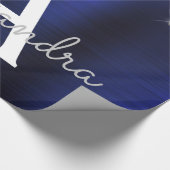 Silver Navy Blue Glitzer Brushed Metal Monogram Geschenkpapier (Ecke)