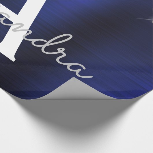 Silver Navy Blue Glitzer Brushed Metal Monogram Geschenkpapier (Ecke)