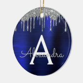 Silver Navy Blue Glitzer Brushed Metal Monogram Keramik Ornament (Links)