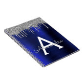 Silver Navy Blue Glitzer Brushed Metal Monogram Notizblock (Rechte Seite)