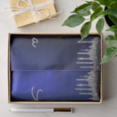 Silver Navy Blue Glitzer Brushed Metal Monogram Seidenpapier (Geschenk)